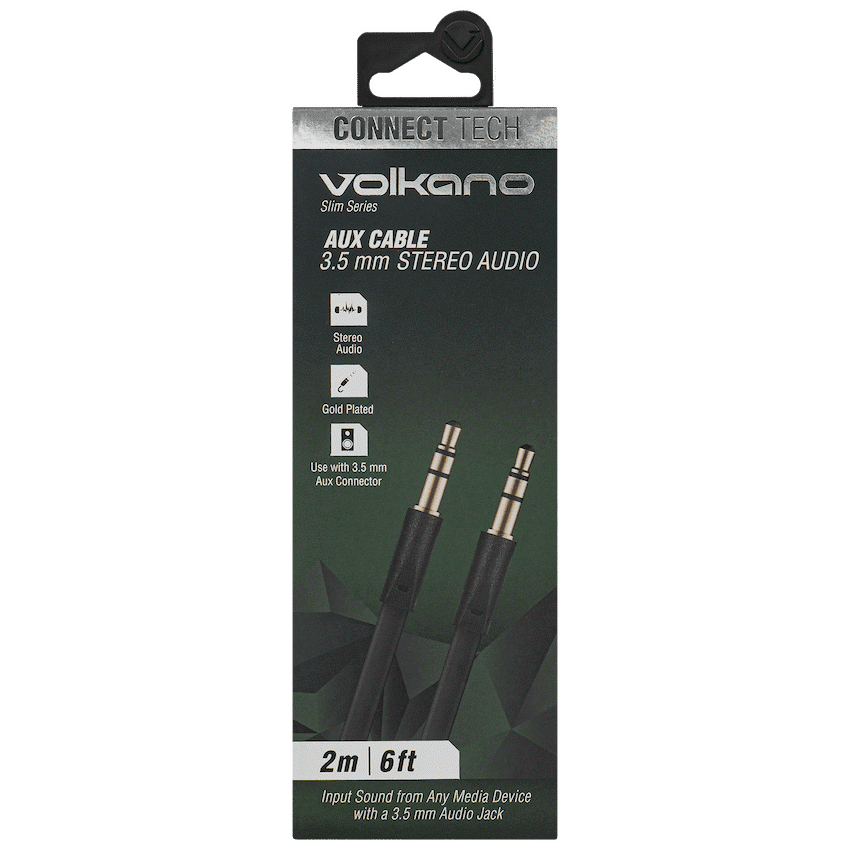 Volkano Slim Series Aux Cable 2m - Black - Image 3