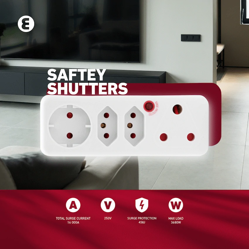 Ellies - 4-Way Surge Adaptor with Schuko - WT - Image 4