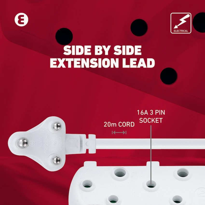 Ellies - Side by Side Heavy Duty Extension Lead-20M-WT - Image 2