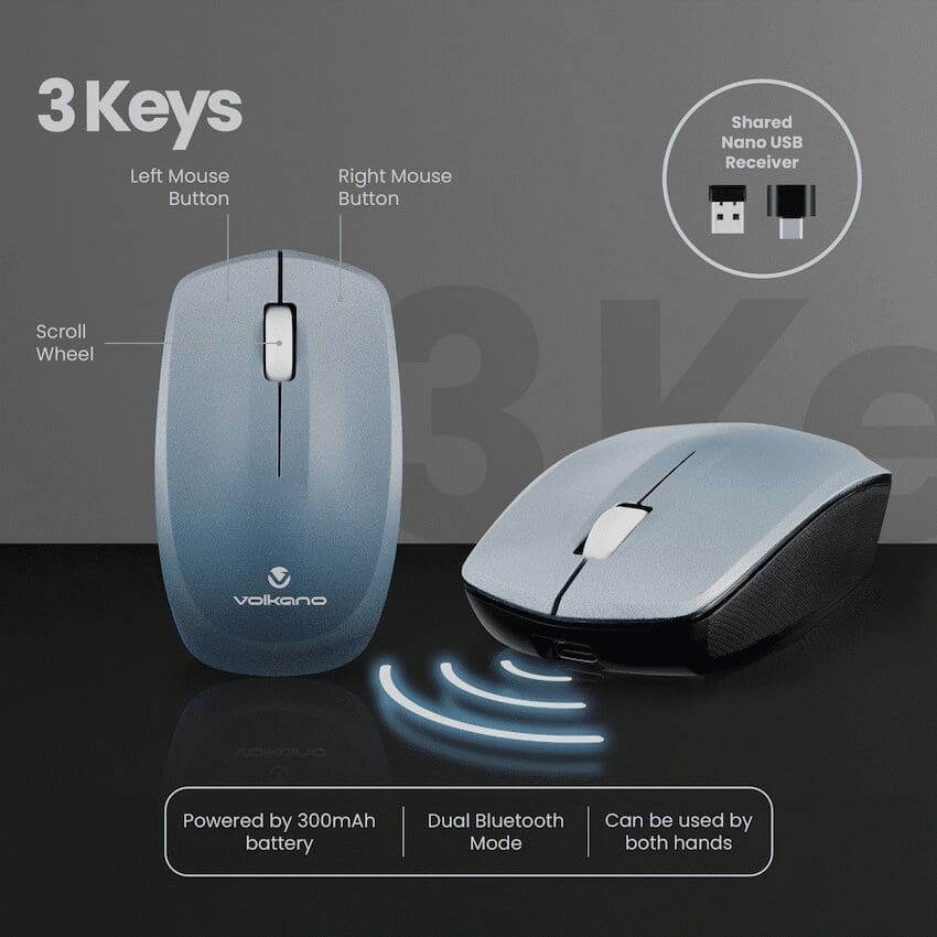Volkano Prism Series Bluetooth Wireless Keyboard and Mouse - Grey - Image 3