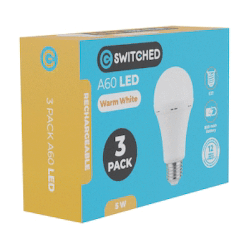 Switched 5w A60 Rechargeable E27 LED Light Bulb WW - 3 Pack - Image 2