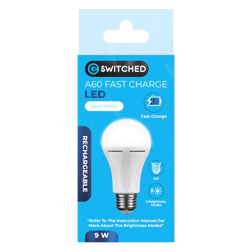 Switched 9w A60 Rechargeable Fast Charge E27 LED CW - Image 4