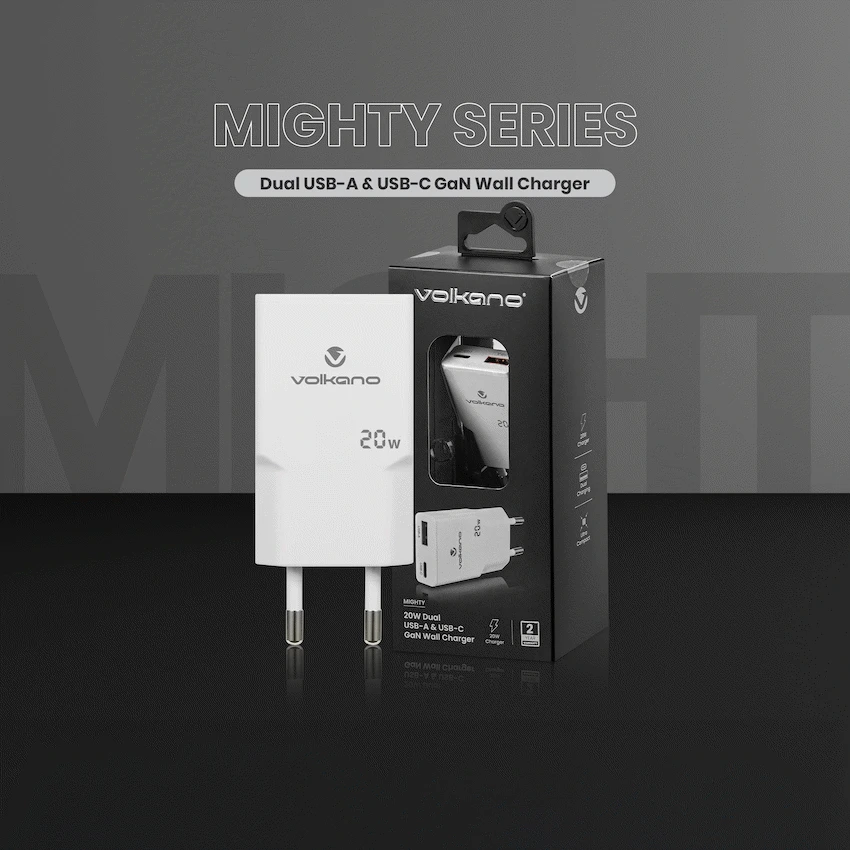 Volkano Mighty Series 20w Dual USB-A & USB-C GaN Wall Charger - Image 2