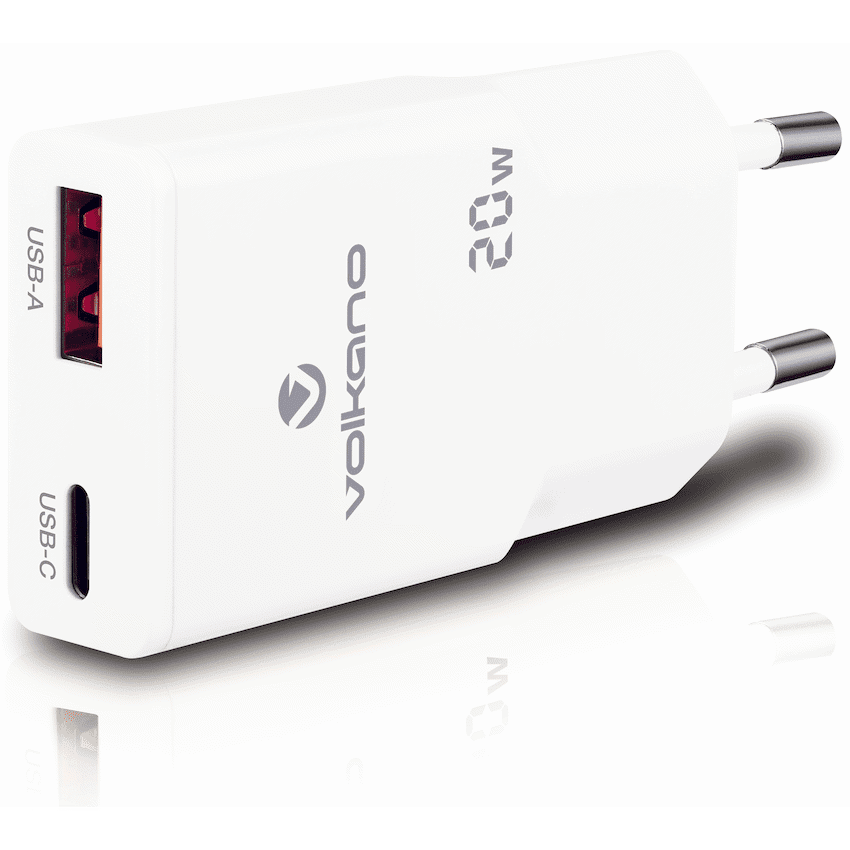 Volkano Mighty Series 20w Dual USB-A & USB-C GaN Wall Charger