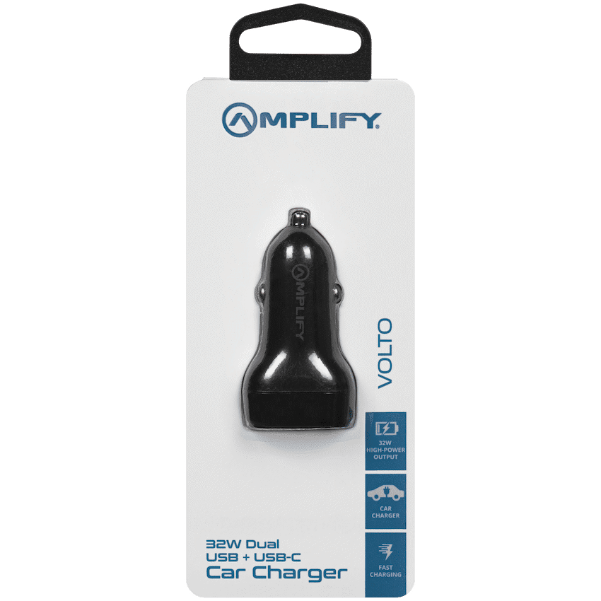 Amplify Volto Series Dual Car Charger 32W (Type-C + USB) - Black - Image 4