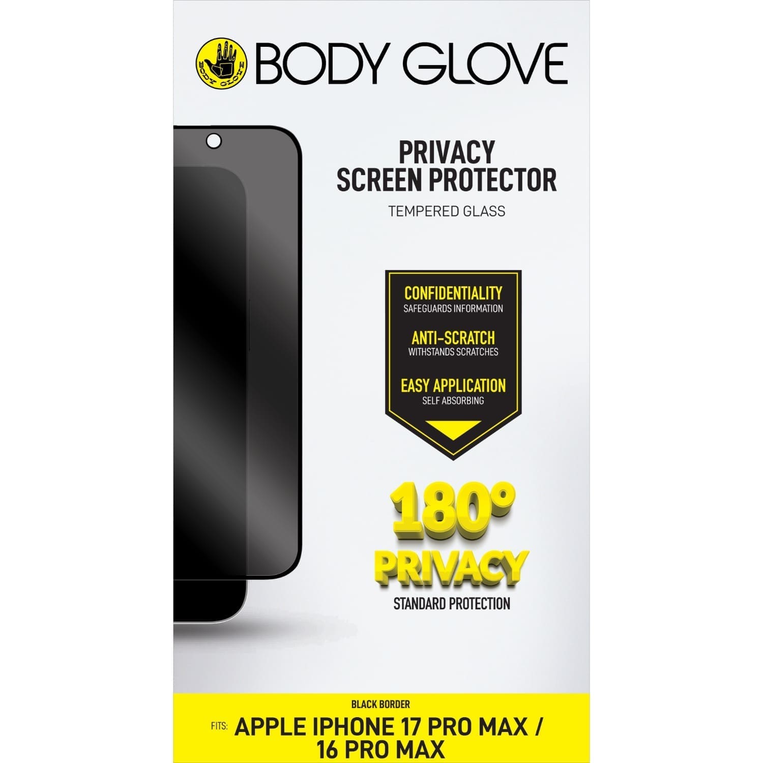 Body Glove Privacy Tempered Glass Screen Protector - Apple iPhone 17 Pro Max / 16 Pro Max - Black Border