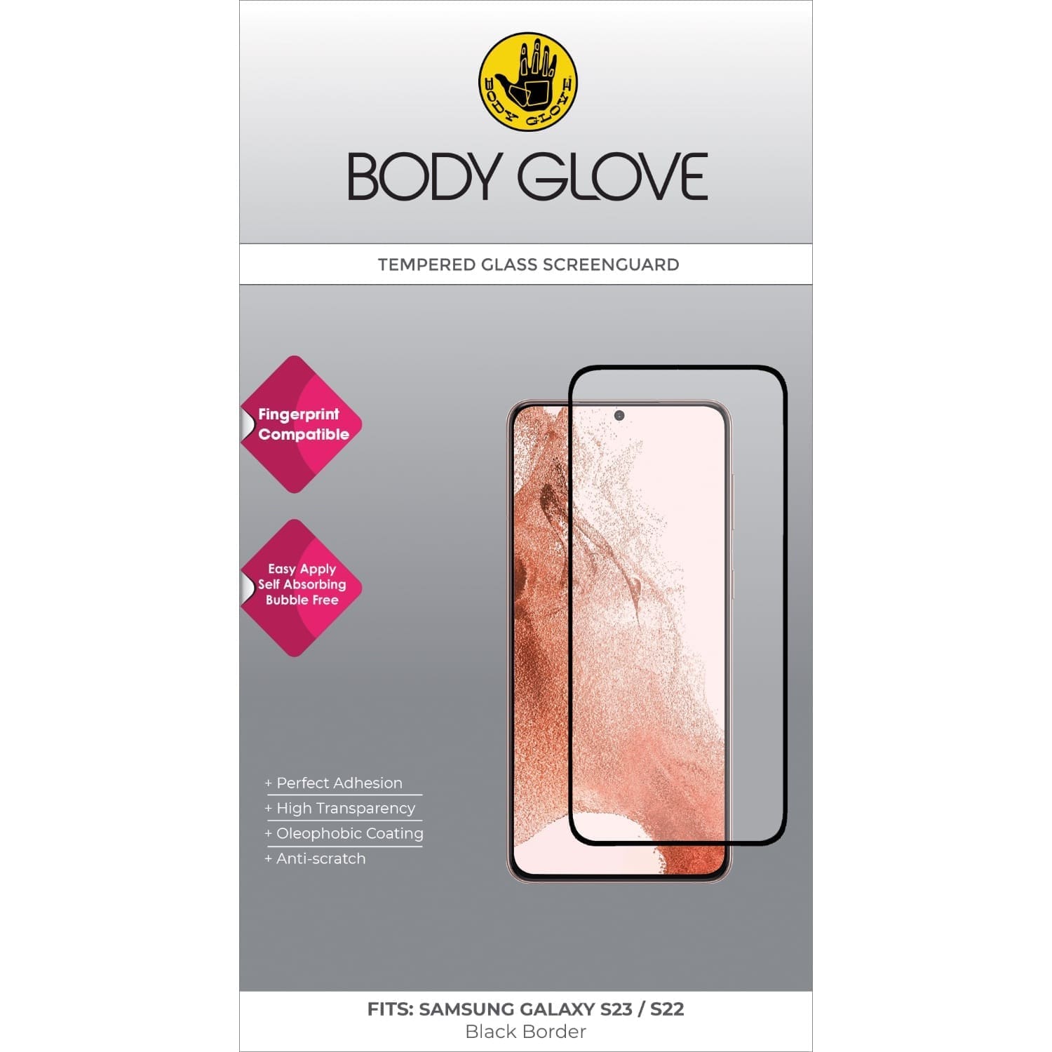 BODY GLOVE Tempered Glass Screen Protector - Samsung Galaxy S23 / Galaxy S22 - Black Border - Image 3