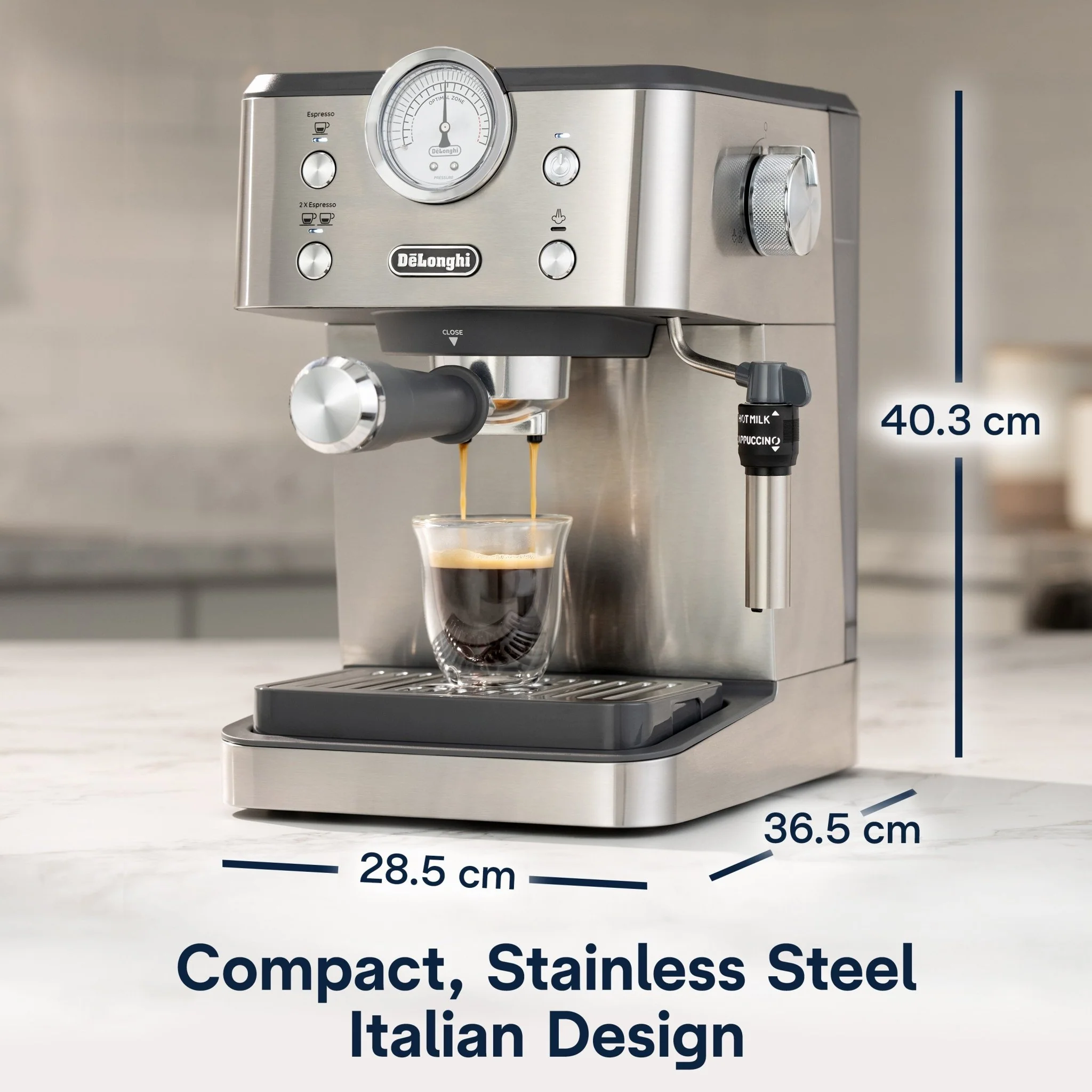 Delonghi EM450.M Classic Manual Pump Espresso Coffee Machine - Image 2