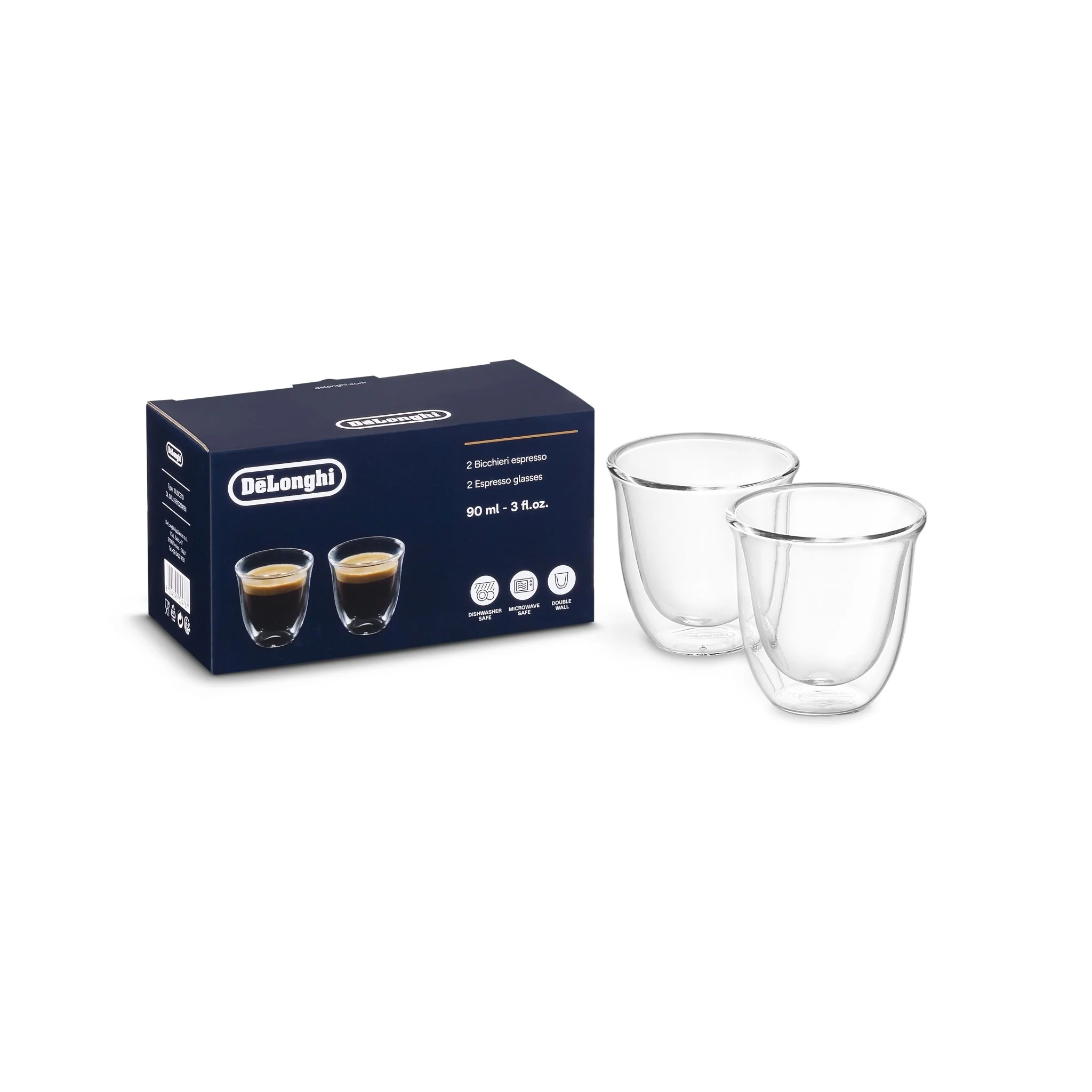 Delonghi DLSC310 Double Walled Espresso Glasses 90ml - Image 2