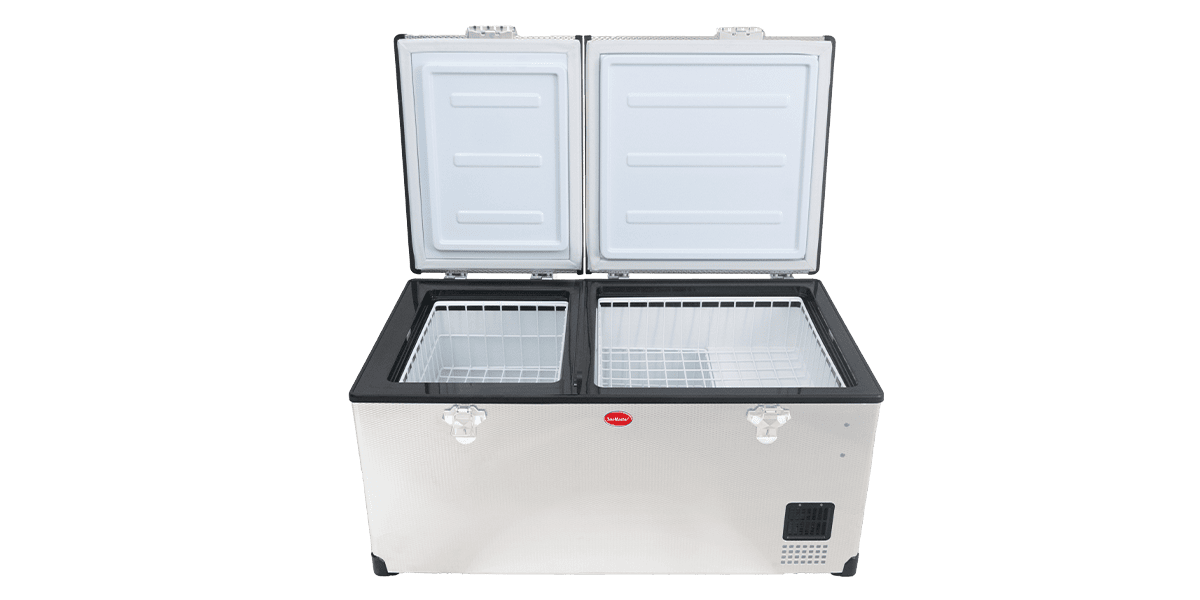 SnoMaster 92.5L Low Profile Dual Compartment Mobile Fridge & Freezer AC/DC - Stainless Steel - Image 2