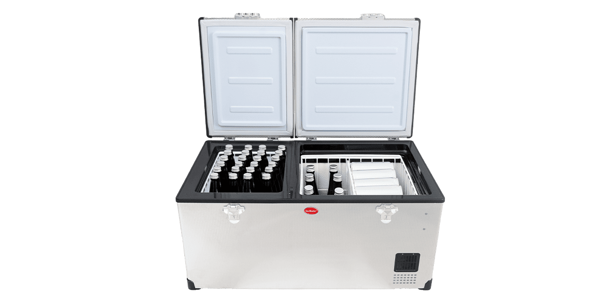 SnoMaster 92.5L Low Profile Dual Compartment Mobile Fridge & Freezer AC/DC - Stainless Steel - Image 3