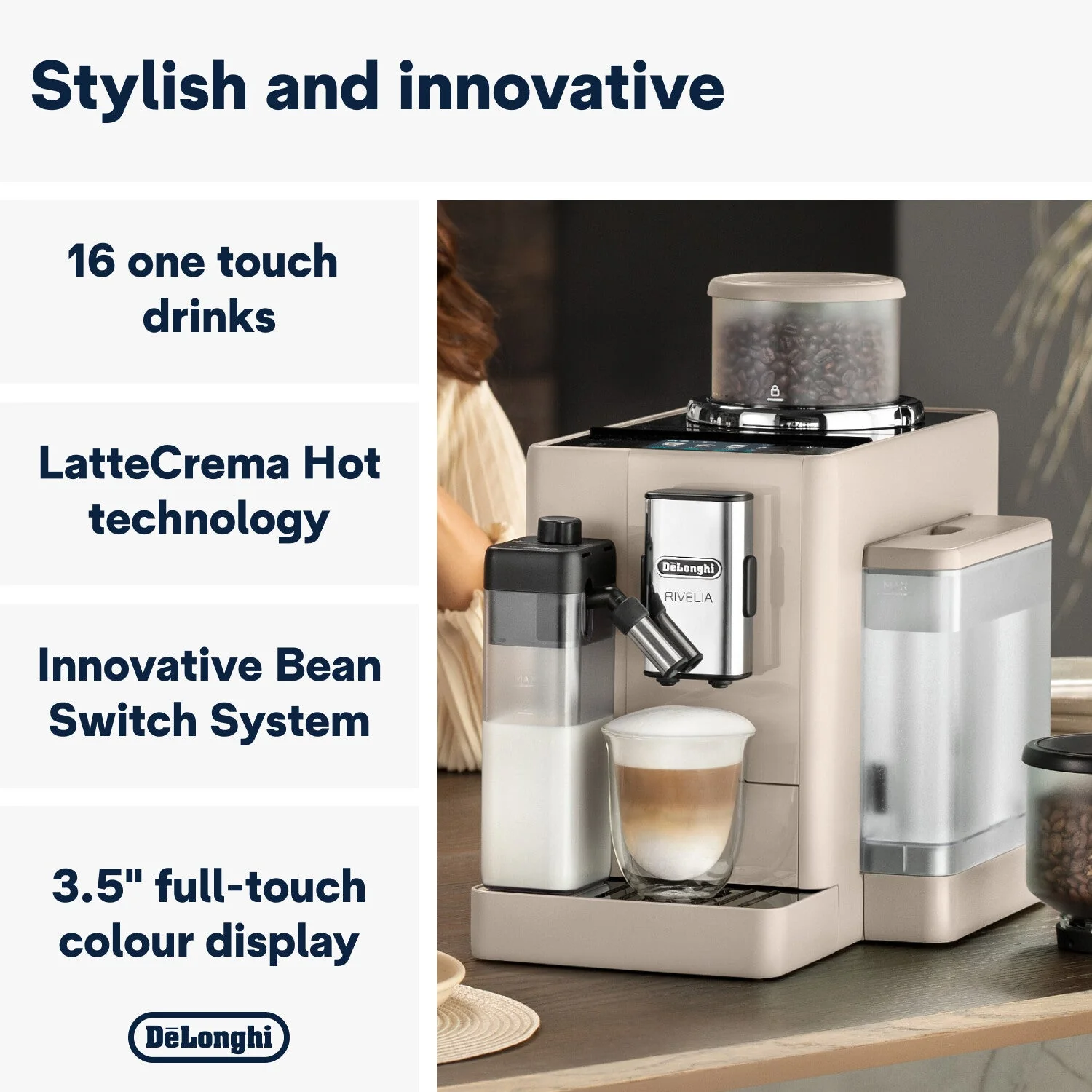 Delonghi EXAM440.55.BG Rivelia Bean to Cup Coffee Machine Sand Beige - Image 4