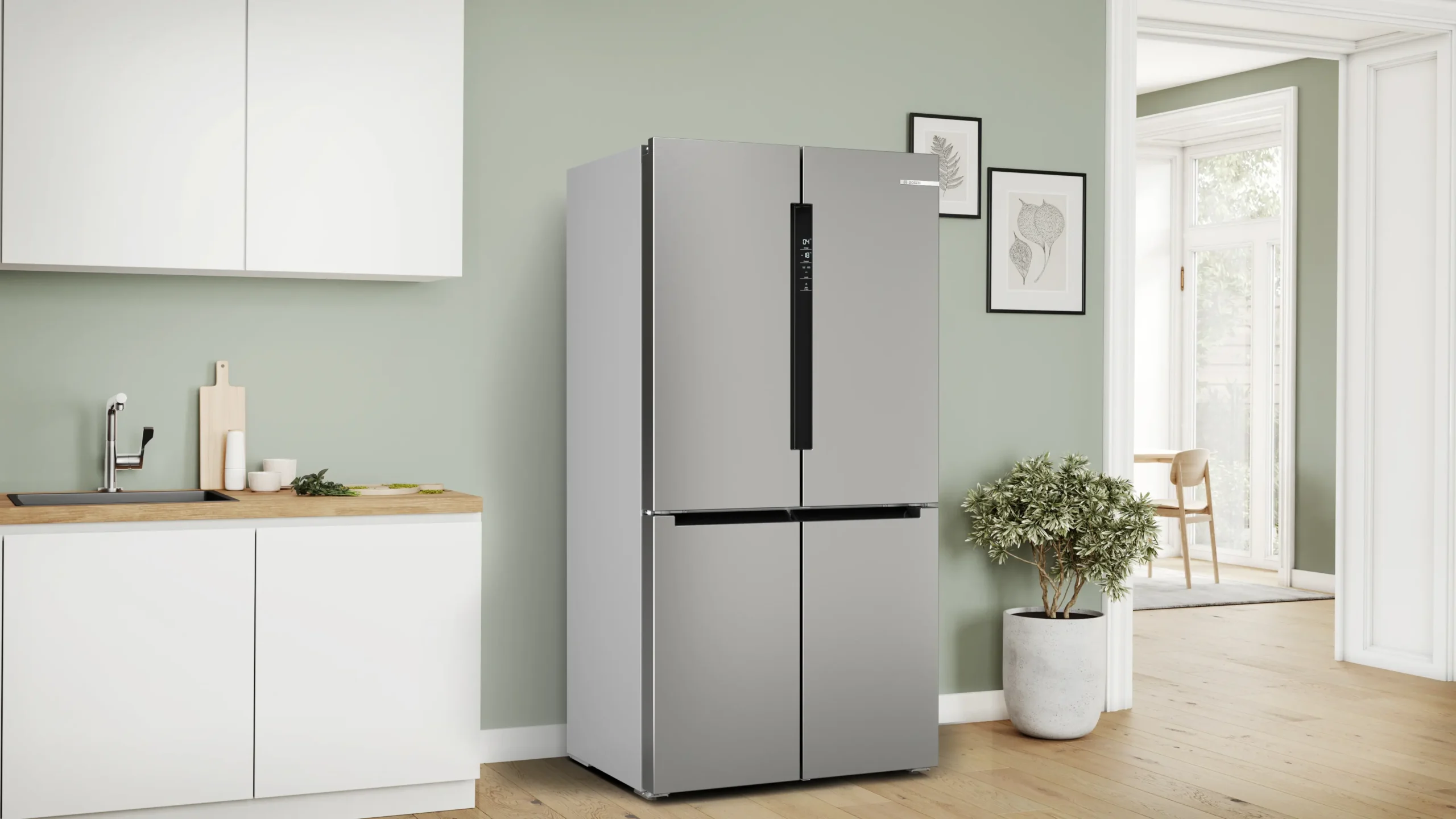 Bosch KFN96VPEA Serie 4 483L Brushed Steel French-Door Fridge-Freezer - Image 2