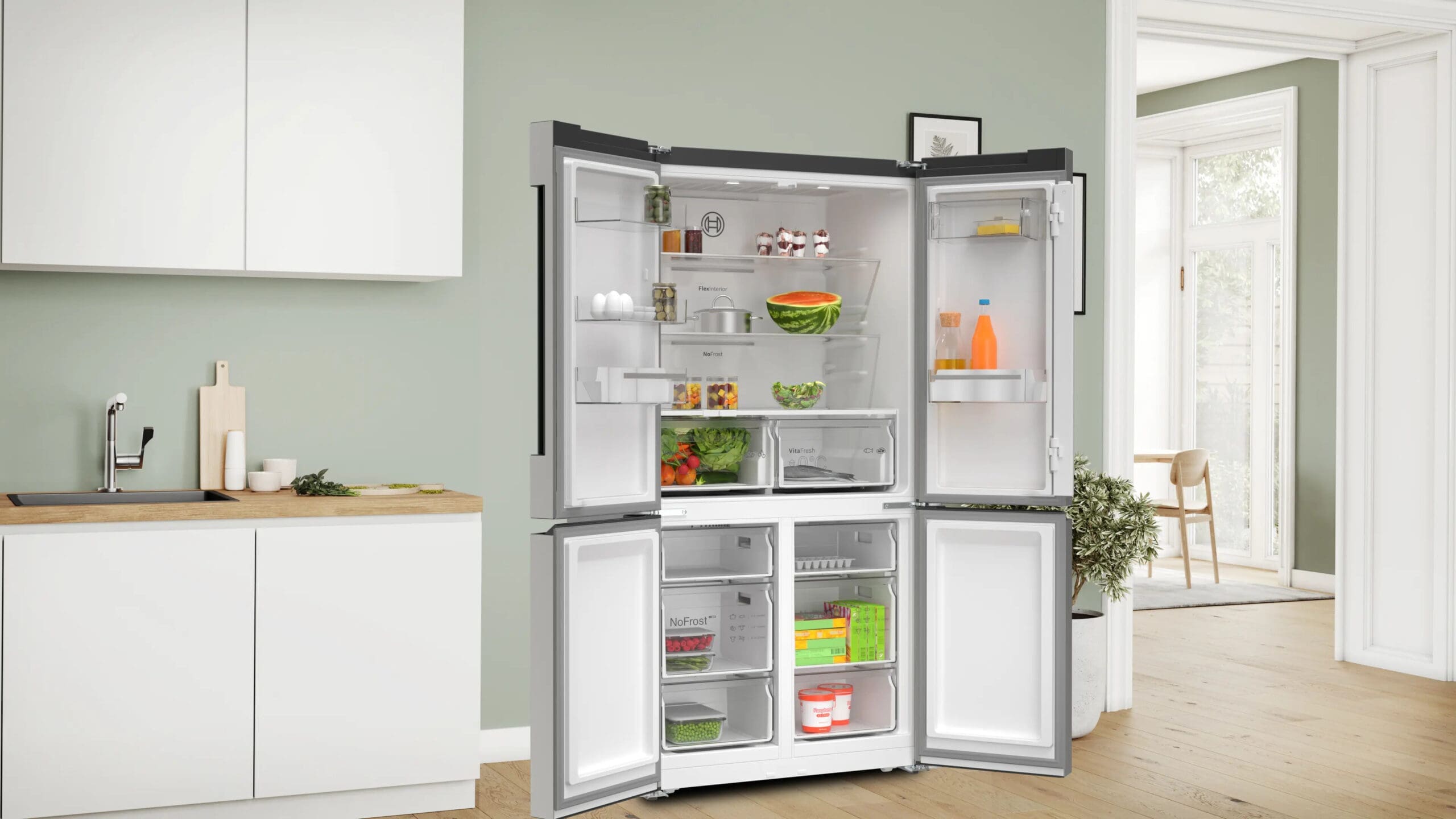 Bosch KFN96VPEA Serie 4 483L Brushed Steel French-Door Fridge-Freezer - Image 4