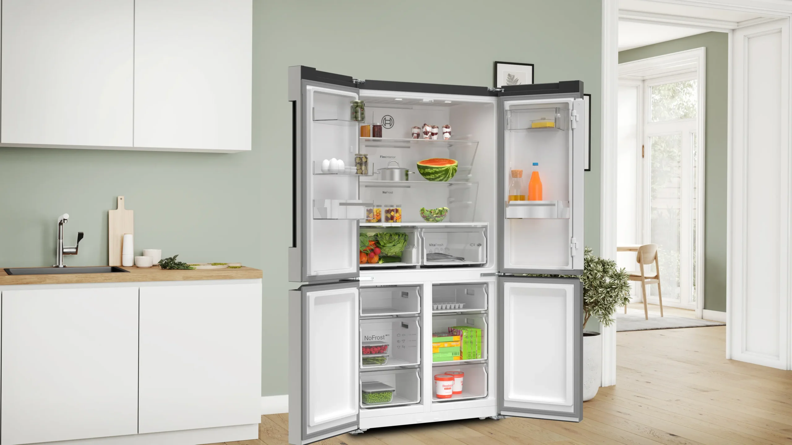 Bosch KFN96VPEA Serie 4 483L Brushed Steel French-Door Fridge-Freezer - Image 5